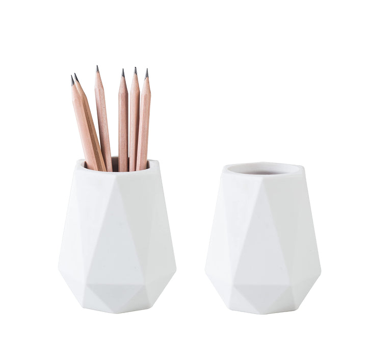 Silicone Desk Pen Holder Stand Diamond Facet Pencil Cup Pot Desk Organizer Makeup Brush Holder (2 Pack-White)