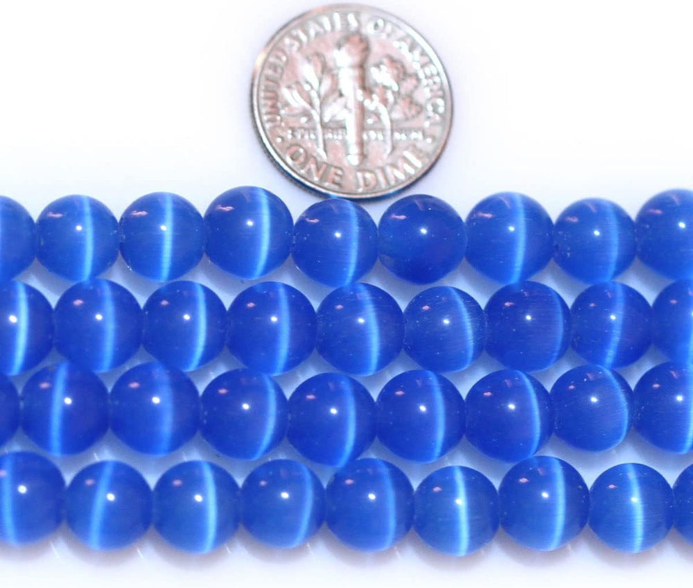 60pcs 6mm Royal Blue Cat Eye Beads Round Loose Gemstone Beads for Jewelry Making DIY Bracelet Necklace