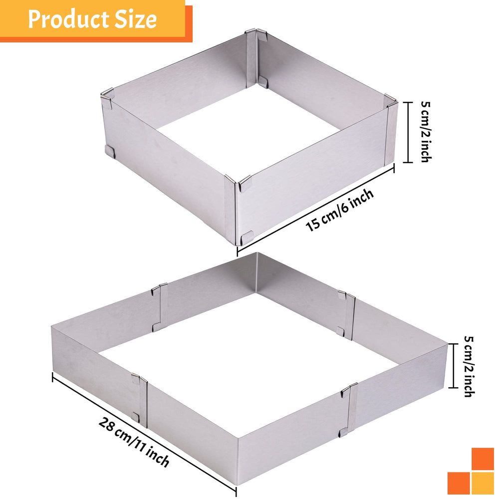 Stainless Steel Cake Ring Square Cake Mousse Mold Ring Cutter, Adjustable from 6 inch to 11 inch