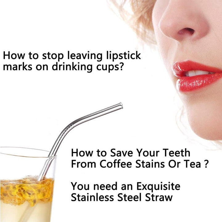 LuxBlingz Stainless Steel Reusable Metal Drinking Straws - 5PC 10.5inches Long .31 inches Thick Straw Set W/Cleaning brush, for 16-30 oz (2Straight/ 2Bent/1Brush)