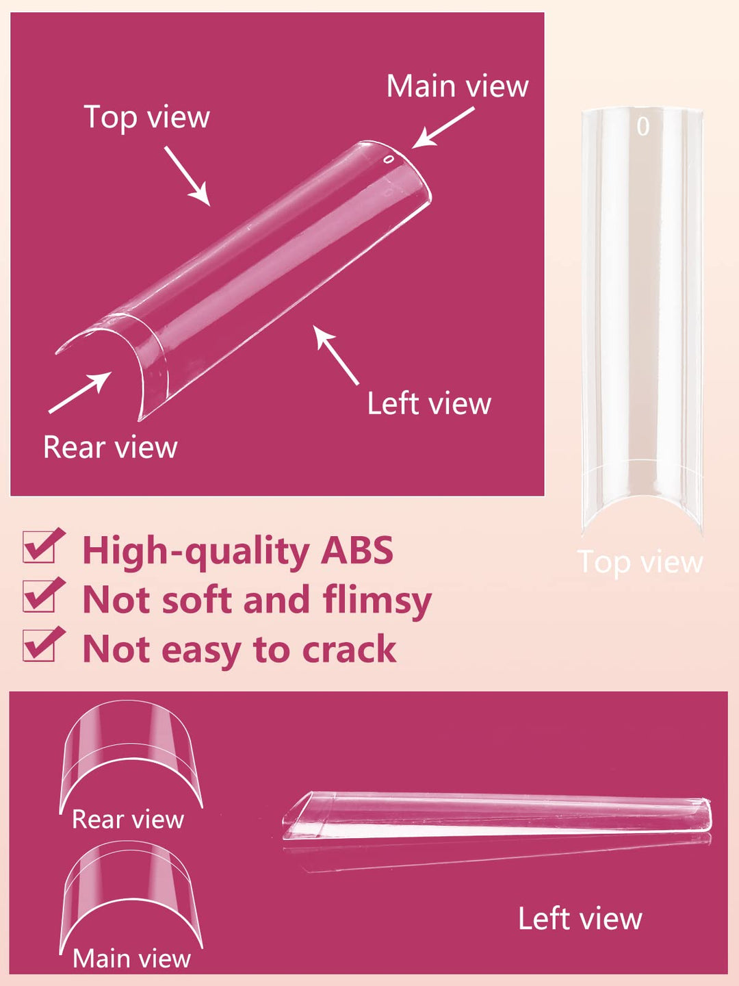 500Pcs No C Curve Clear Nail Tips for Acrylic Nails Professional, Tapered Square Nail Tips, XXL Extra Long Straight Nail Tips, Half Cover French Fake Nails for Nail Salon and DIY Nail Art 10 Sizes