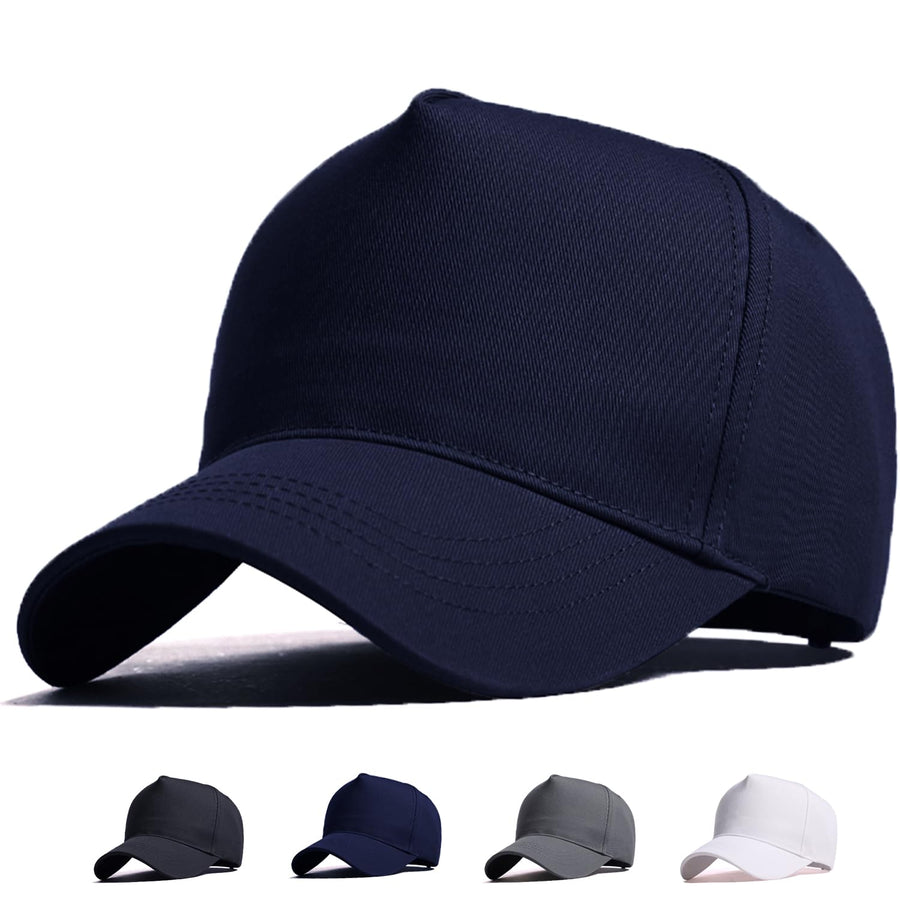 Oversize XXL High Crown Baseball Cap Big Head Hats for Men Dad Hat Adjustable Plain Running Cap 23.6-25.6 (Blue)