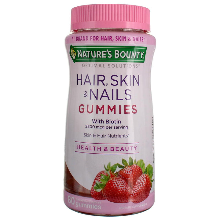Nature&#39;s Bounty Optimal Solutions Hair, Skin and Nails Gummies, 80 ea (Pack of 2)