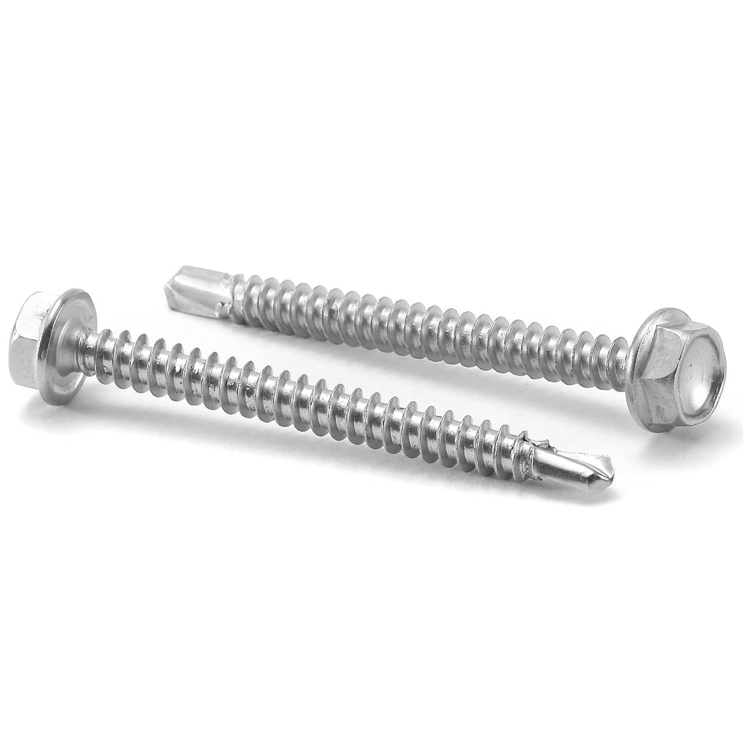 #14 x 2 Sheet Metal Screws 100PCS 410 Stainless Steel Hex Washer Head Fast Self Tapping Screws by SG TZH