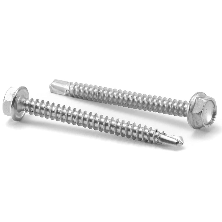#14 x 2 Sheet Metal Screws 100PCS 410 Stainless Steel Hex Washer Head Fast Self Tapping Screws by SG TZH