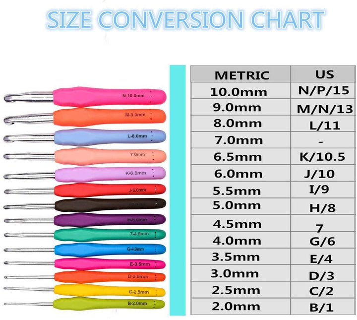 YOKER 14 Sizes Crochet Hooks Set,2mm(B)-10mm(N) Ergonom