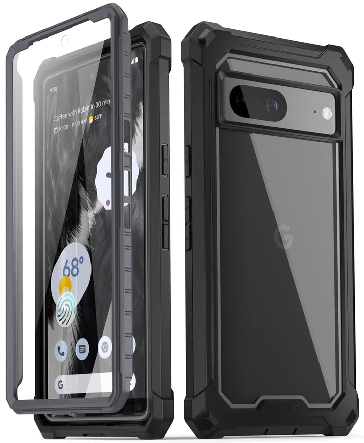 Guardian Case Compatible with Pixel 7 5G, Built-in Screen Protector Work with Fingerprint ID, Full Body Hybrid Shockproof Protective Rugged Clear Bumper Cover Case, Black/Clear