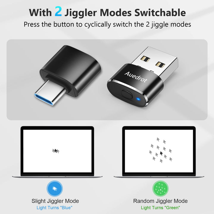 Mouse Jiggler Undetectable Metal USB Mouse Mover with Switch Button, Automatic Mini Mouse Shaker with 2 Jiggle Modes, Driver-Free, Plug &amp; Play, Keep Computer/Laptop Awake, with USB-C Adapter, Black