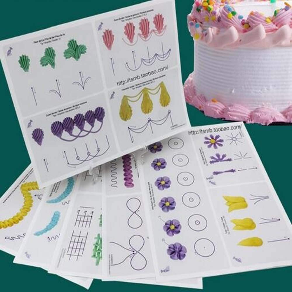 Icing Piping Nozzles Practice Drawings, Cake Pastry Beginner Practice Paper Fondant Decorating Including 23 Popular Patterns Gifts for Women