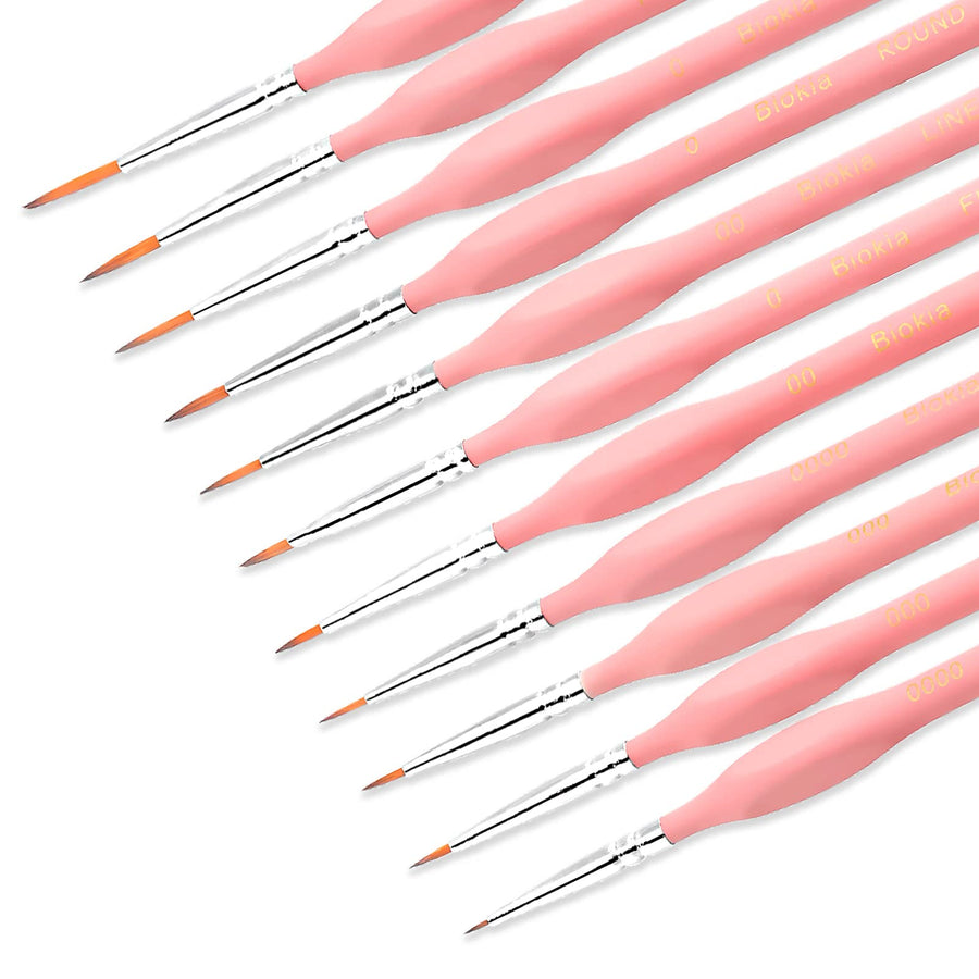 Detail Paint Brush Set, miniature paint brushes,11pcs Fine Tip Paint Brushes for Acrylic Painting Watercolor, Oil, Face, Nail, Scale Model Painting, Line Drawing (Pink)