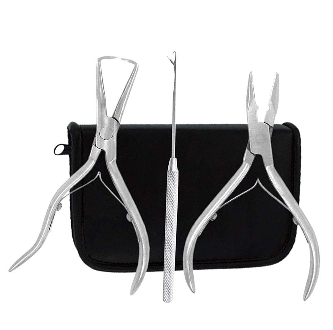 Pliers Needle 3pcs Tool Kit for Micro Ring Link Bead Human Hair Extensions