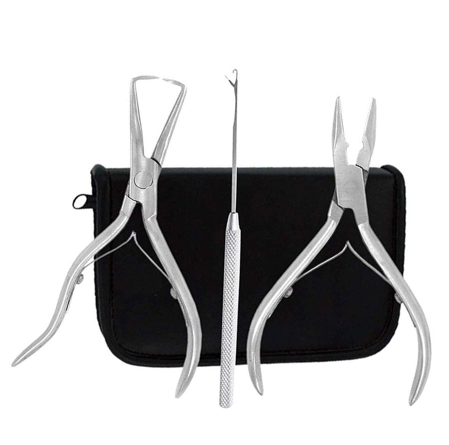 Pliers Needle 3pcs Tool Kit for Micro Ring Link Bead Human Hair Extensions