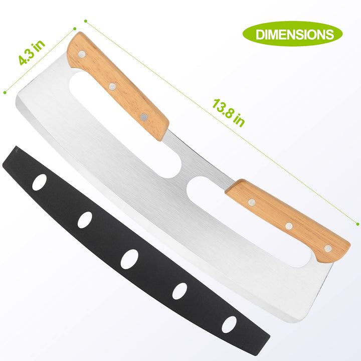 Pizza Cutter Rocker with Wooden Handles &amp; Protective Cover, 14 Sharp Stainless Steel Pizza Slicer Wheel, Big Pizza Knife Cutters for Kitchen Tool (14inch)
