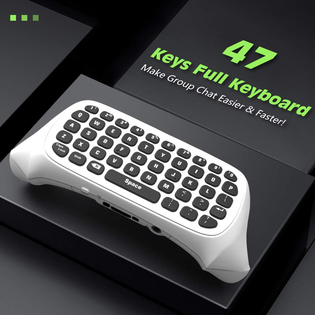 Green Backlight Keyboard for Xbox One, Xbox Series X/S,Wireless Chatpad Message KeyPad with Headset &amp; Audio Jack,Mini Game Keyboard Fit Xbox One/One S/One Elite/2, 2.4G Receiver Included, White