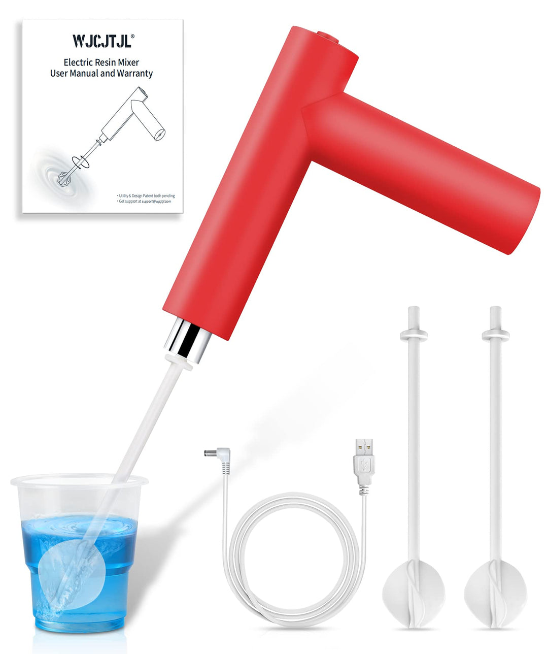 Epoxy Resin Mixer, Handheld USB Powered Resin Stirrer for Without Bubbles, Glitter Resin, Glazes and Paint, Resin Molds Mixing, Epoxy Glitter Tumblers Cups Making (Included 2 Pcs Paddles)