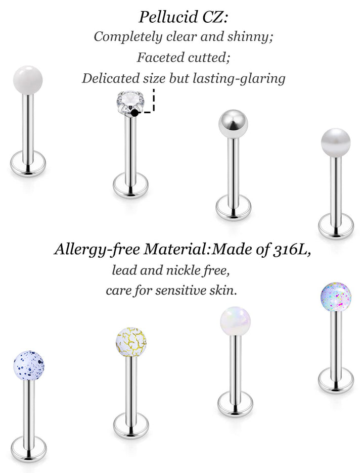 16G Lip Rings Stainless Steel Labret Monroe Lip Rings Nail Cartilage Tragus Helix Earrings Studs Ring Medusa Piercing Jewelry for Women Men 8mm