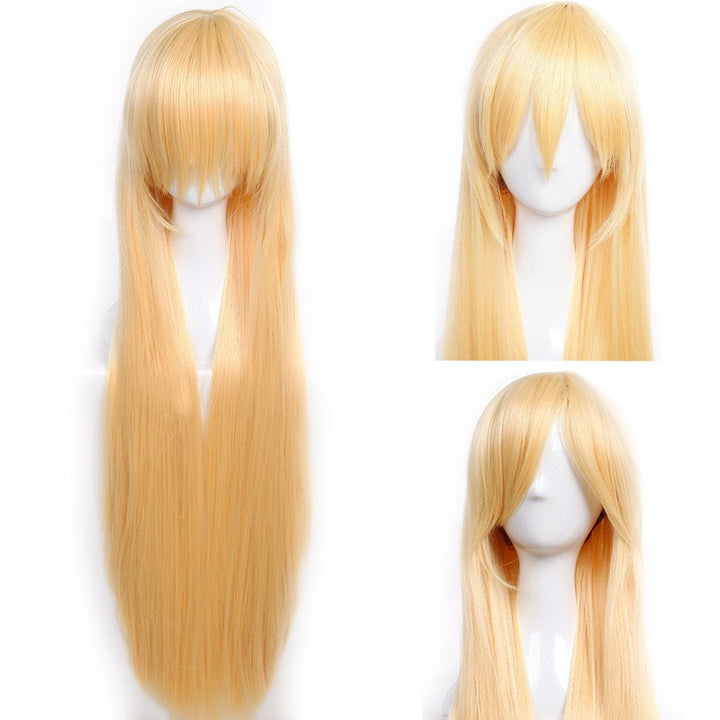 S-noilite Cosplay Wigs 40 Inch Long Straight Synthetic Costume Wig With Bangs And Cap Golden 40 Straight Golden Blonde