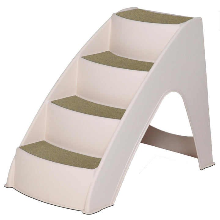 CozyUp Dog Stairs - 4 Step Design Pet Stairs - Dog Steps for High Beds, Sofa - Pet Steps Safety Features Include Siderails, Non-Slip Pads, Durable, Lightweight, Support up to 70 lbs, Tan