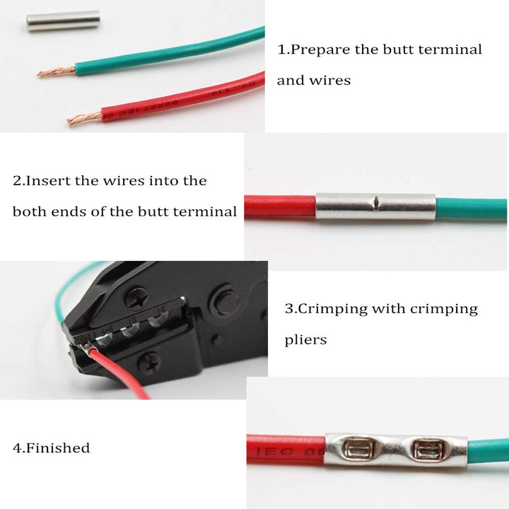 100 Pcs Non-Insulated Butt Connectors AWG 12-10 Uninsulated Butt Connectors Electrical Wire Crimp Ferrule Terminals