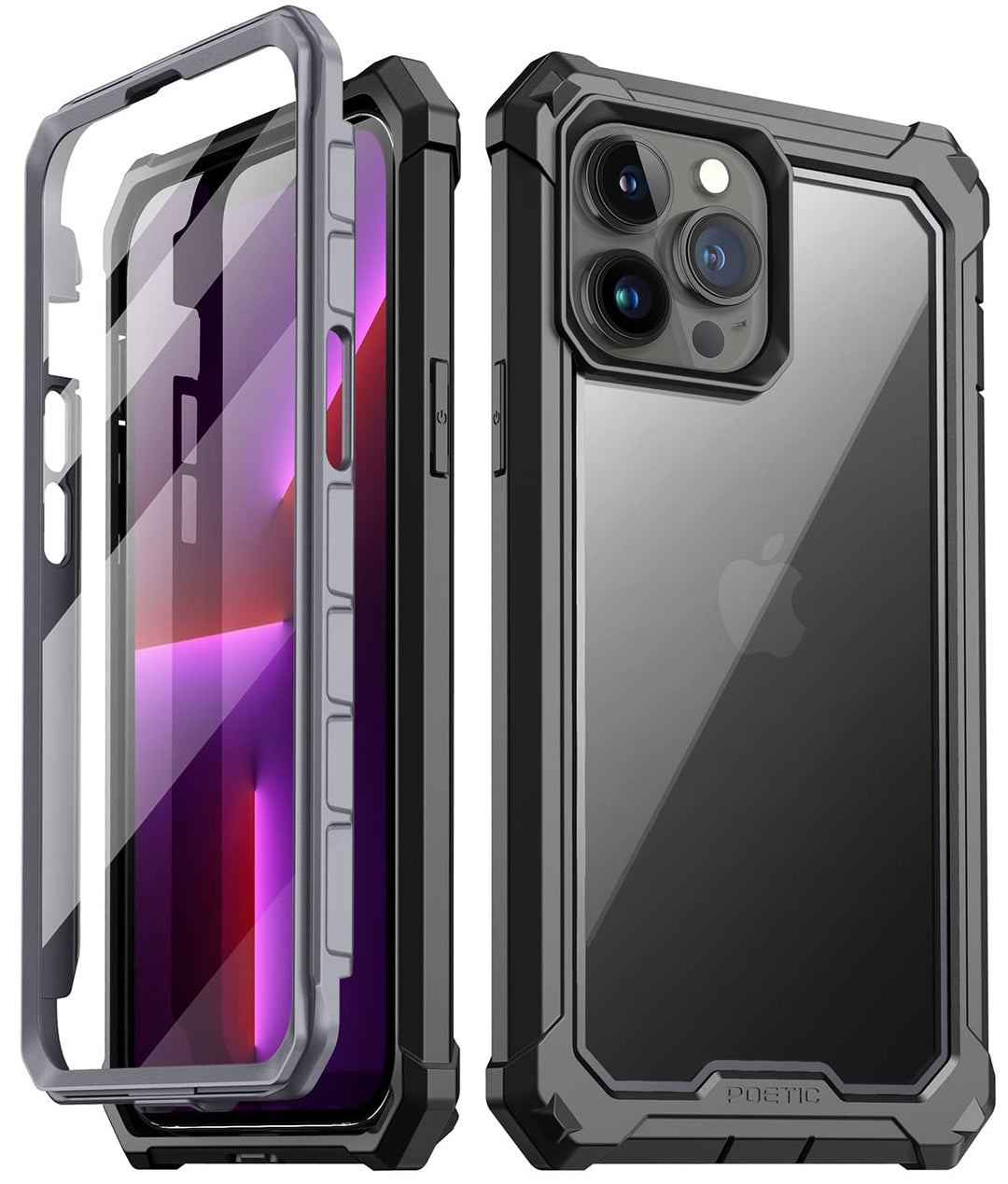 Guardian Series Case Compatible with iPhone 13 Pro 6.1 inch, Full-Body Hybrid Reinforced Shockproof Protective Rugged Clear Bumper Cover Case with Built-in Screen Protector, Black/Clear