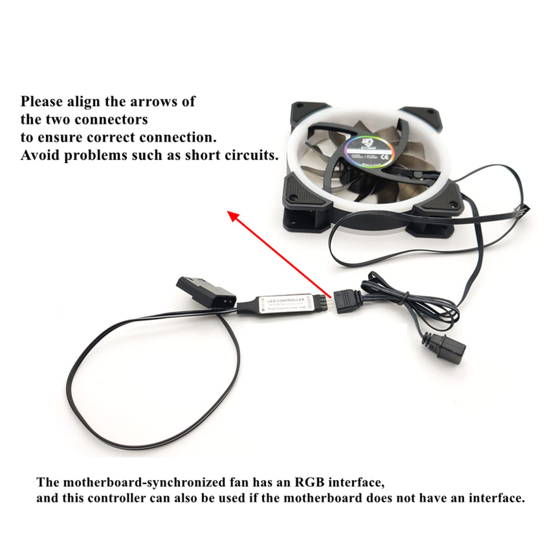 Computer Fan Lighting Effect Controller, 12V 4-Pin RGB Fan Equipment Connect Cable Control Remote Controller with On/Off Swtich and Brightness Adjustment