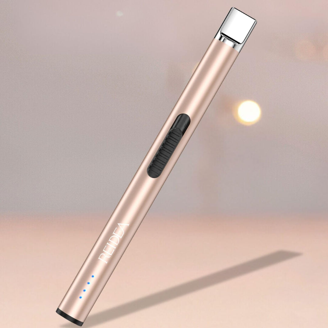REIDEA Lighter Electric for Candle S4 Pro USB Rechargeable Safety Lock with LED Battery Indicator Flameless Windproof Arc Plasma Lighter for Candle, Fireworks (Champagne Gold)