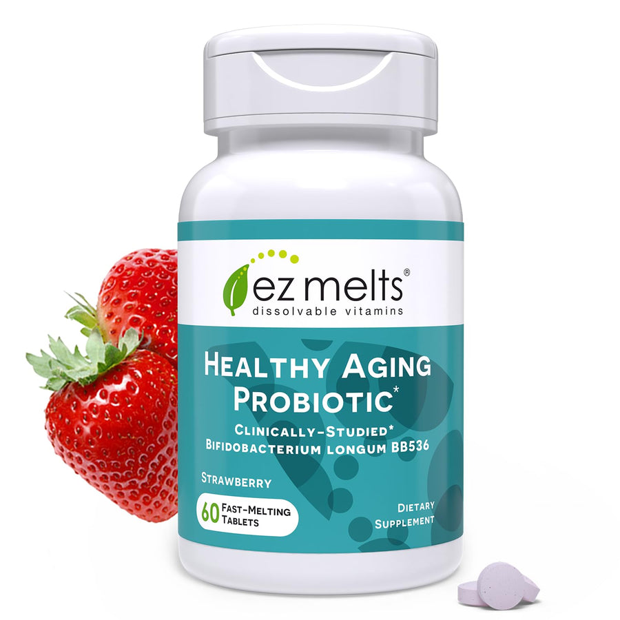 Dissolvable Healthy Aging Probiotic, Bifidobacterium Longum BB536 (2 Billion CFU), Sugar-Free, Probiotics for Women and Men 50+, 2-Month Supply