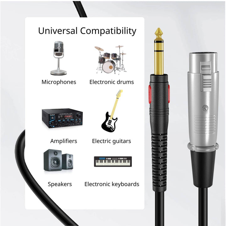 TNP 3 Pin XLR Female to 1/4 Inch Male TRS Microphone Ca