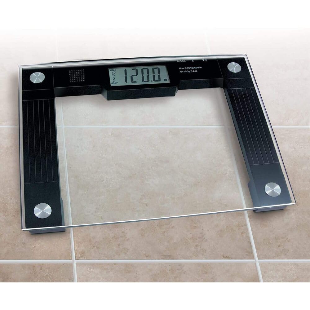 Ideaworks JB5824 Extra Wide Talking Scale-Visual &amp; Voice Display Scale- 550 Pounds Max-Tamper Glass-Extra Wide Width-Large LCD Display-Tap On &amp; Off Auto Function