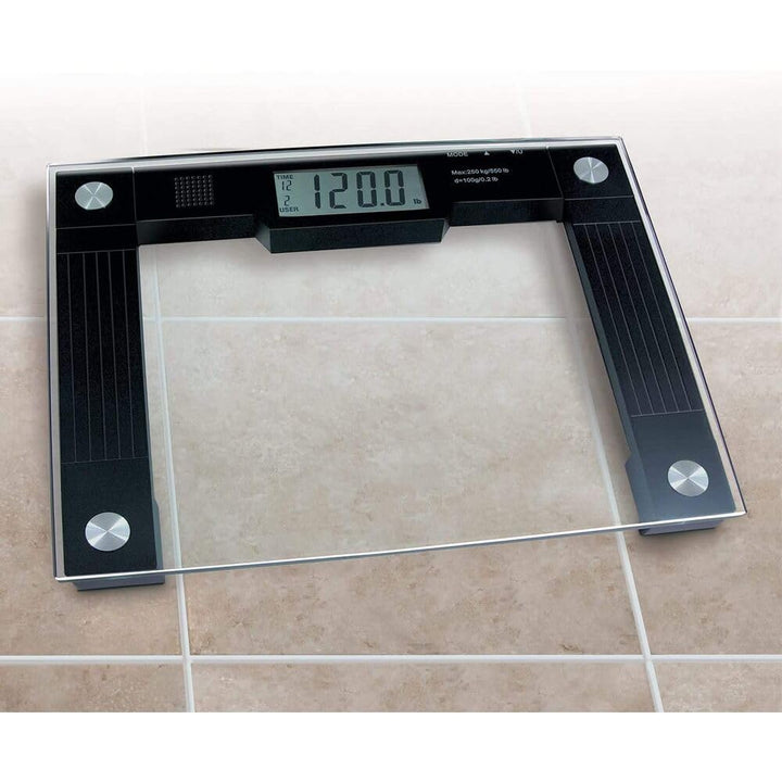 Ideaworks JB5824 Extra Wide Talking Scale-Visual &amp; Voice Display Scale- 550 Pounds Max-Tamper Glass-Extra Wide Width-Large LCD Display-Tap On &amp; Off Auto Function