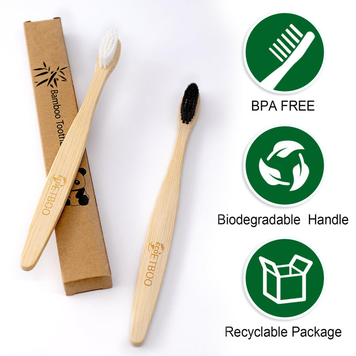 Bamboo Toothbrushes for Adults, Eco-Friendly Wooden Too
