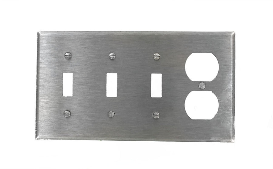 84043 4-Gang 3-Toggle 1-Duplex Device Combination Wallplate, Standard Size, Device Mount, Stainless Steel