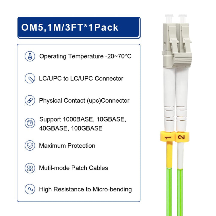 FLYPROFiber 1M/3ft OM5 LC to LC Fiber Patch Cable, Leng