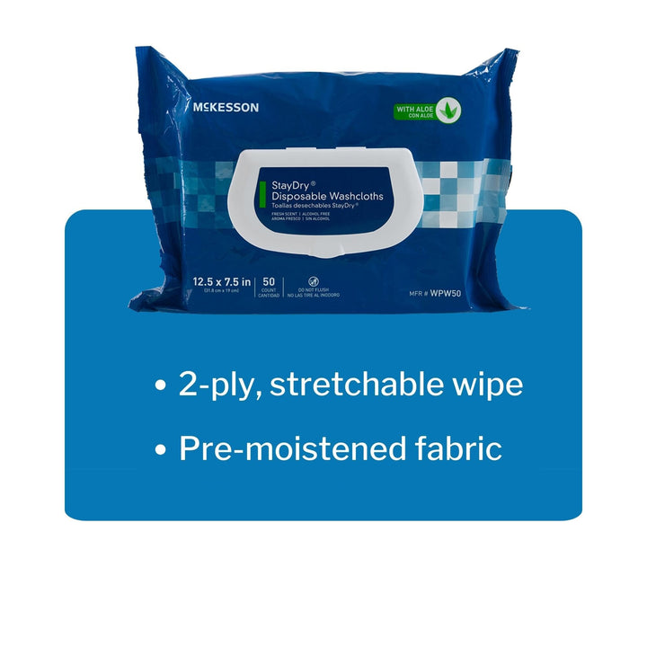 McKesson StayDryÃ‚® Disposable Washcloths with Aloe, 8 