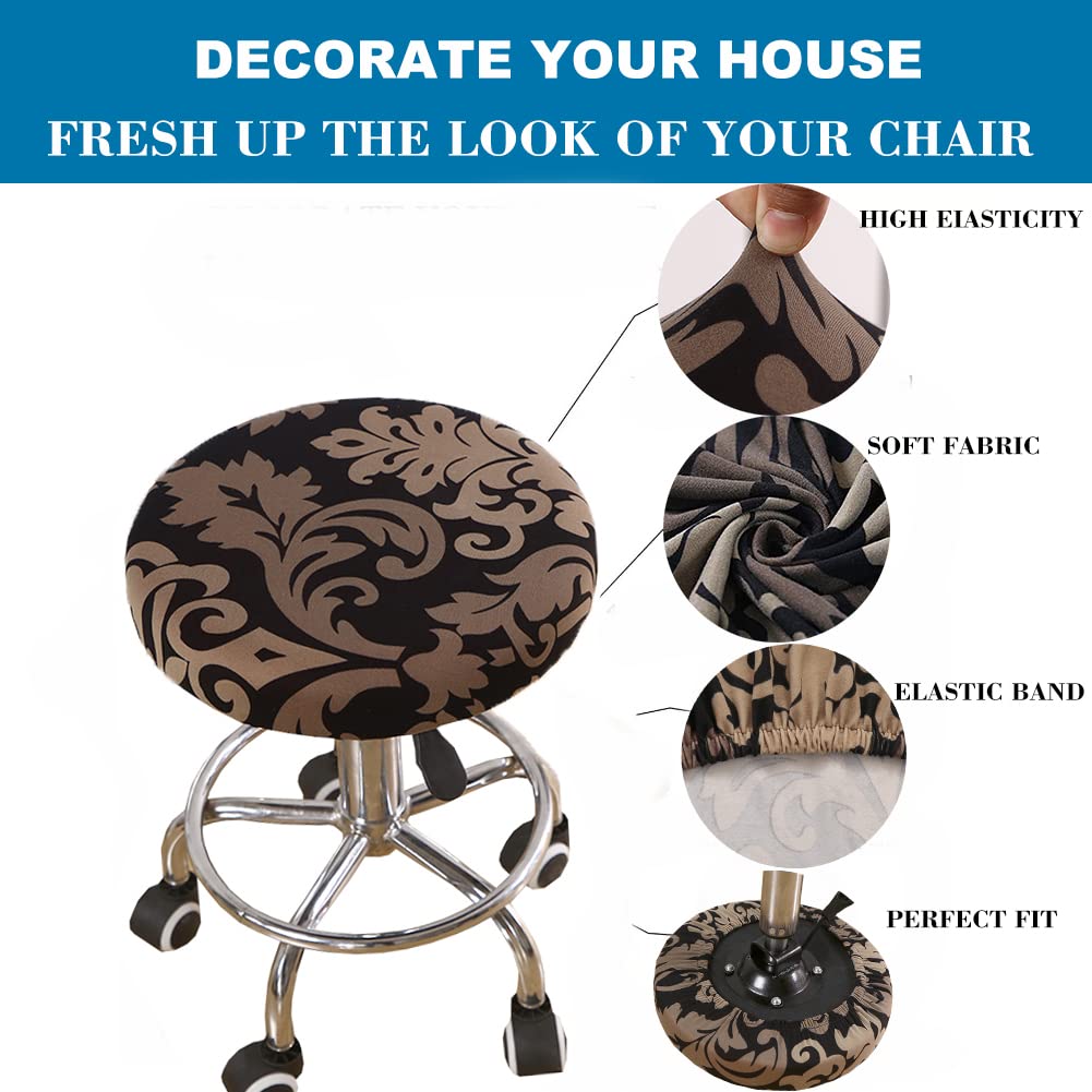 ANWUCHEN Stool Covers Round,4 Pack Stretch Round Bar Stool Covers Elastic Bar Stool Seat Covers Round Stool Cushion Slipcover Bar Chair Cover with Elastic Band for 13-18 Inch Round Barstools(Brown)