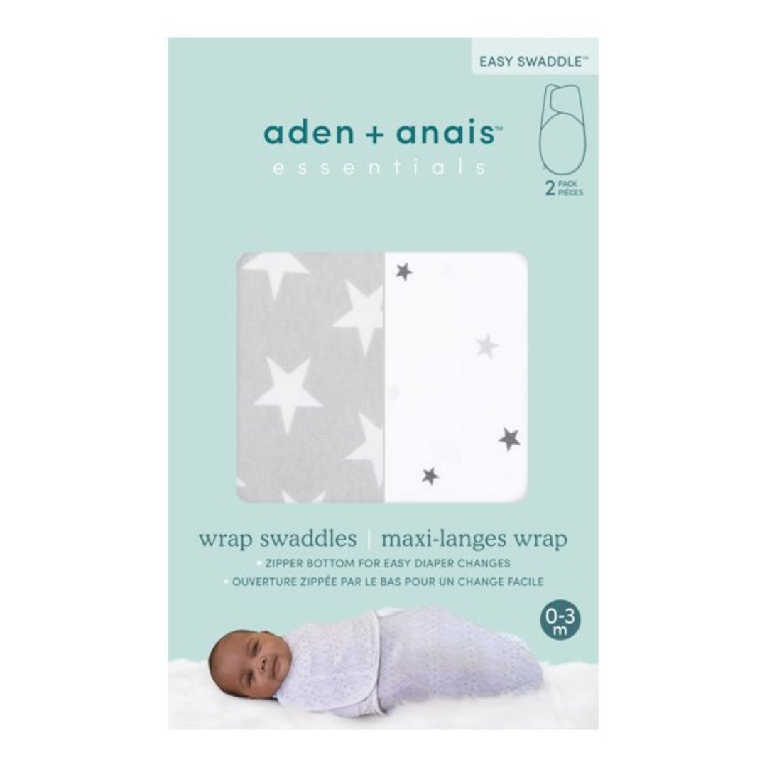 aden + anais Essentials Easy Wrap Swaddle, Cotton Knit Baby Wrap, Newborn Wearable Swaddle Sleep Sack, 2 Pack, Twinkle, 0-3 Months, Small/Medium