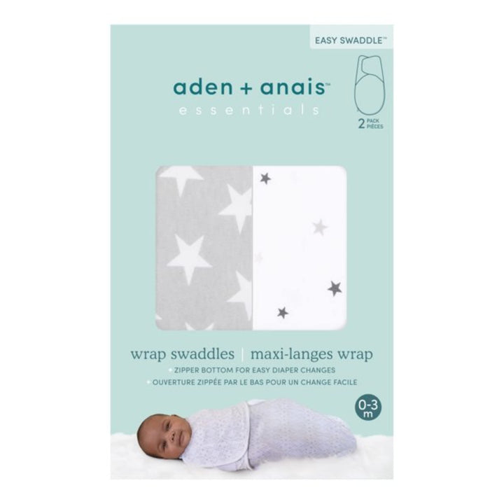 aden + anais Essentials Easy Wrap Swaddle, Cotton Knit Baby Wrap, Newborn Wearable Swaddle Sleep Sack, 2 Pack, Twinkle, 0-3 Months, Small/Medium