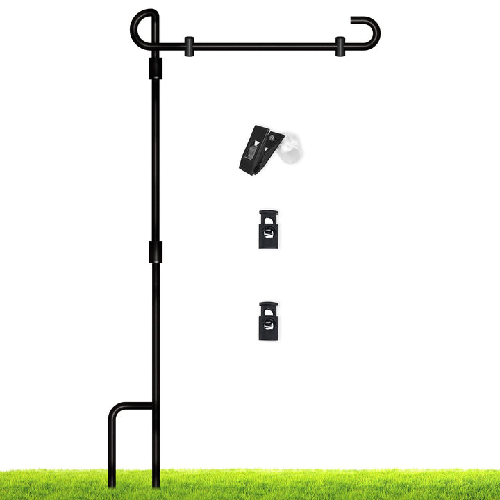 Garden Flag Stand, Premium Yard Flag Pole Holder (35.4&#39;&#39;×16.4&#39;&#39;) Metal Powder-Coated Weather-Proof Paint With One Tiger Clip And Two Spring Stoppers Without Flag, Black