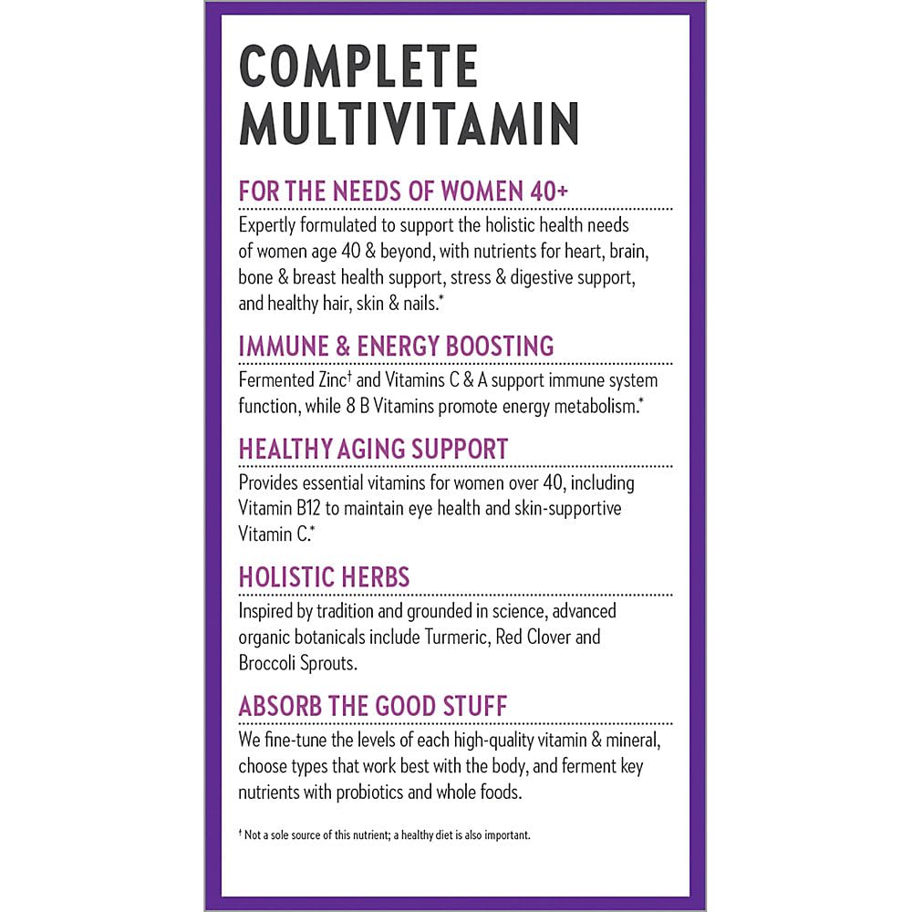 Women&#39;s Multivitamin, Every Woman&#39;s One Daily 40+, Fermented with Probiotics + Vitamin D3 + B Vitamins + Organic Non-GMO Ingredients - 24 Count