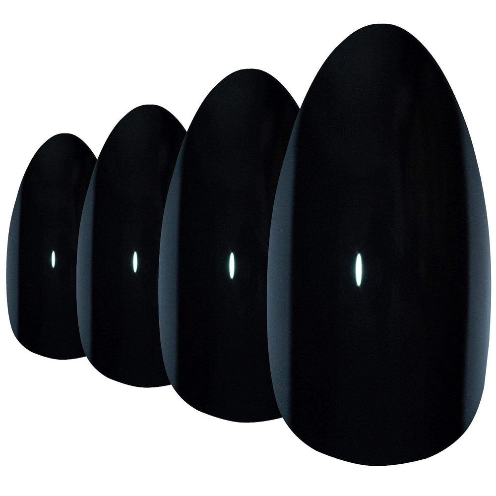 Almond False Nails Fake Stiletto Black Acrylic 24 Long Tips with Glue