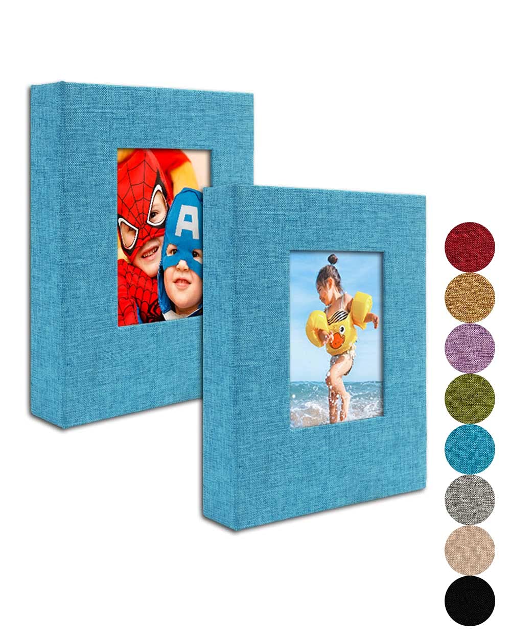 Small Photo Album 4x6 – Clear Pages, Linen Cover with Front Window, Pack of 2, Each Small Album Holds 52 Photos, Small Brag Book Photo Album for 4x6 Photos, Blue Fabric