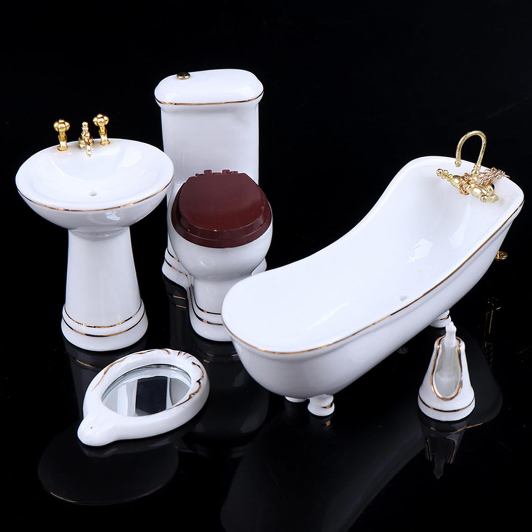 1:12 Dollhouse Miniature Porcelain Bathroom Set 5 PCS W