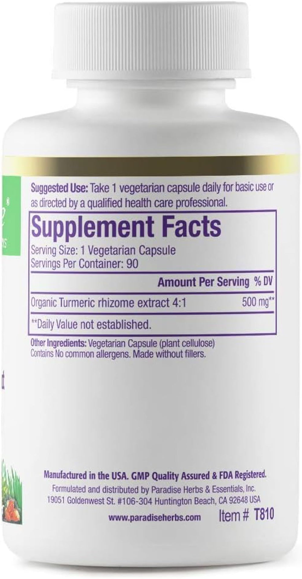 Paradise Herbs Turmeric - 90 Vegetarian Capsules