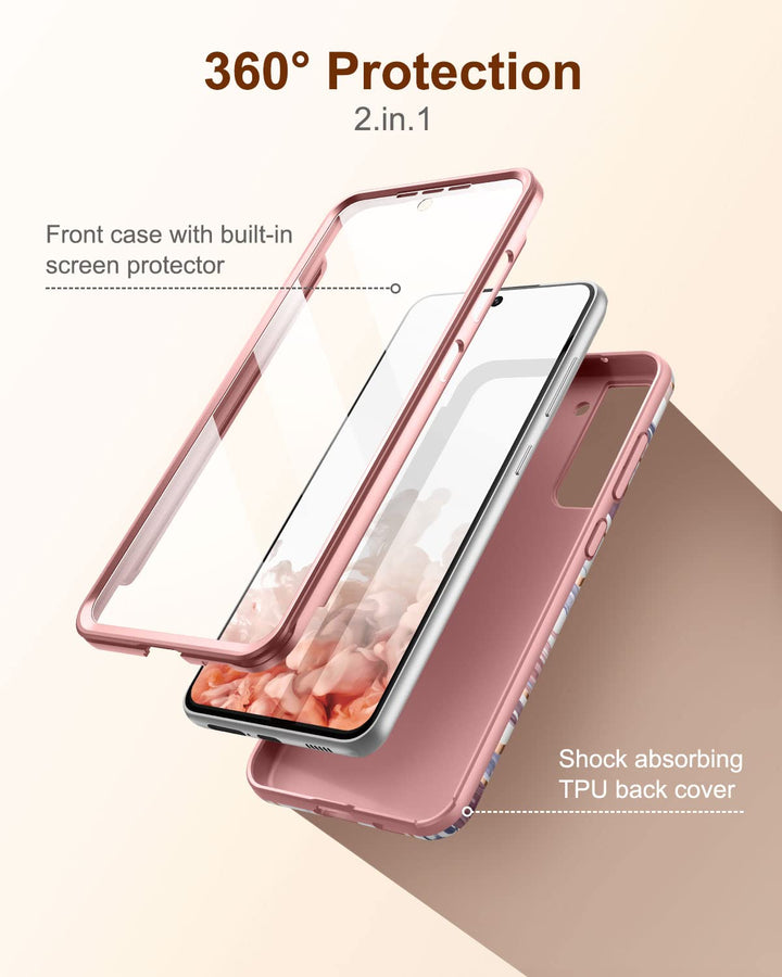 Marble Case for Samsung Galaxy S21 FE, [Built-in Screen Protector] Full-Body Protection Shockproof Rugged Silicone TPU Bumper Protective Cover for Galaxy S21 FE 5G 6.4 Inch (Rose Marble)