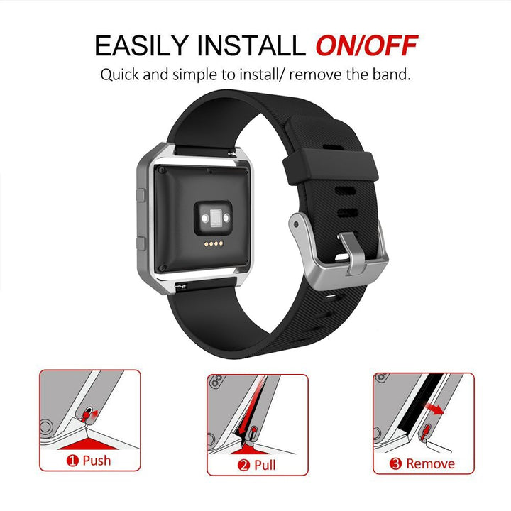 Sport Band Compatible with Fitbit Blaze Smartwatch Sport Fitness, Silicone Wrist Band with Meatl Frame Replacement for Fitbit Blaze Men Women, Large, Black Band+Silver Frame