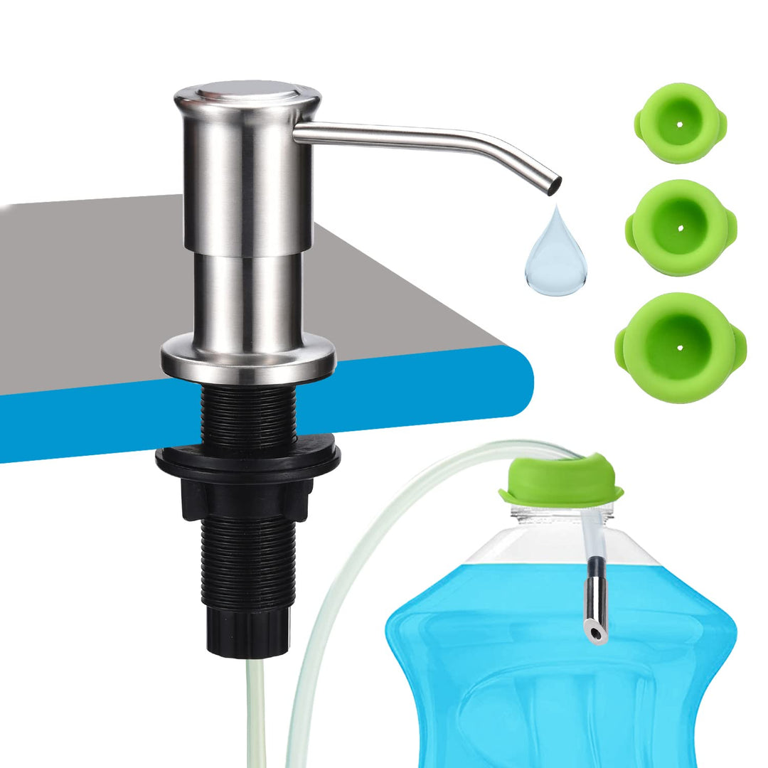 Soap Dispenser for Kitchen Sink, Built in Sink Soap Dispenser (Brushed Nickel) with 47 Extension Tube Kit for Kitchen Bathroom Countertop, Stainless Steel, Anti Back Flow Design