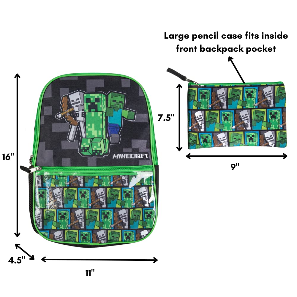 Minécraft Backpack Set with Lunch Box for Boys &amp; Girls, 16 inch, 5 Piece Value Set
