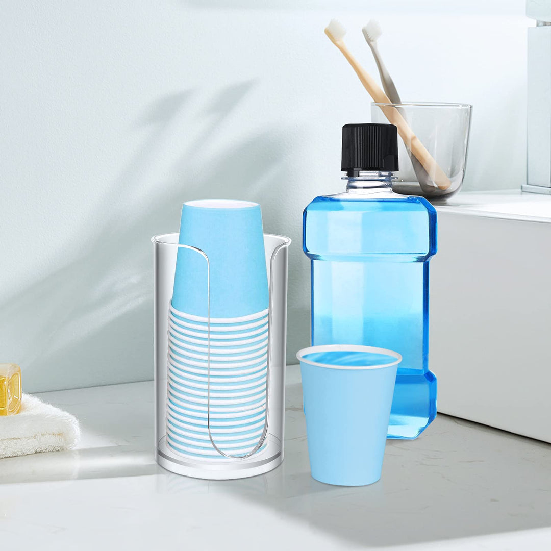 Acrylic Bathroom Cup Dispenser Holder for Disposable Paper Cup with Bamboo Lid, Mouthwash Cups Holder for Bathroom Guest Room Counter-tops (clear 1 pack)