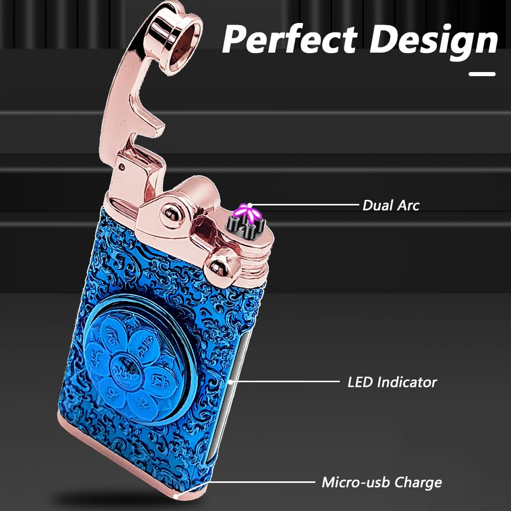 Electric Lighter Rechargeable USB Plasma Lighter Vintage Cool Flameless Windproof Dual Arc Lighter Electronic Candle Lighter with LED Power Display for Candle, Incense, Fireworks (Black)