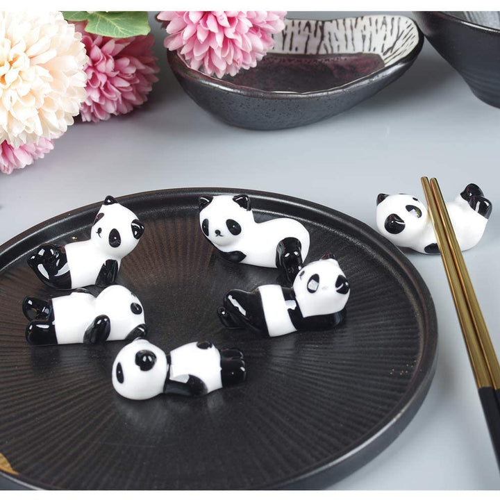 6PCS Cute Ceramic Panda Chopsticks Rest Rack Stand Holder for Chopsticks, Ceramic Ware Chopsticks Stand Rest Rack,Gift for Boys Girls Kids